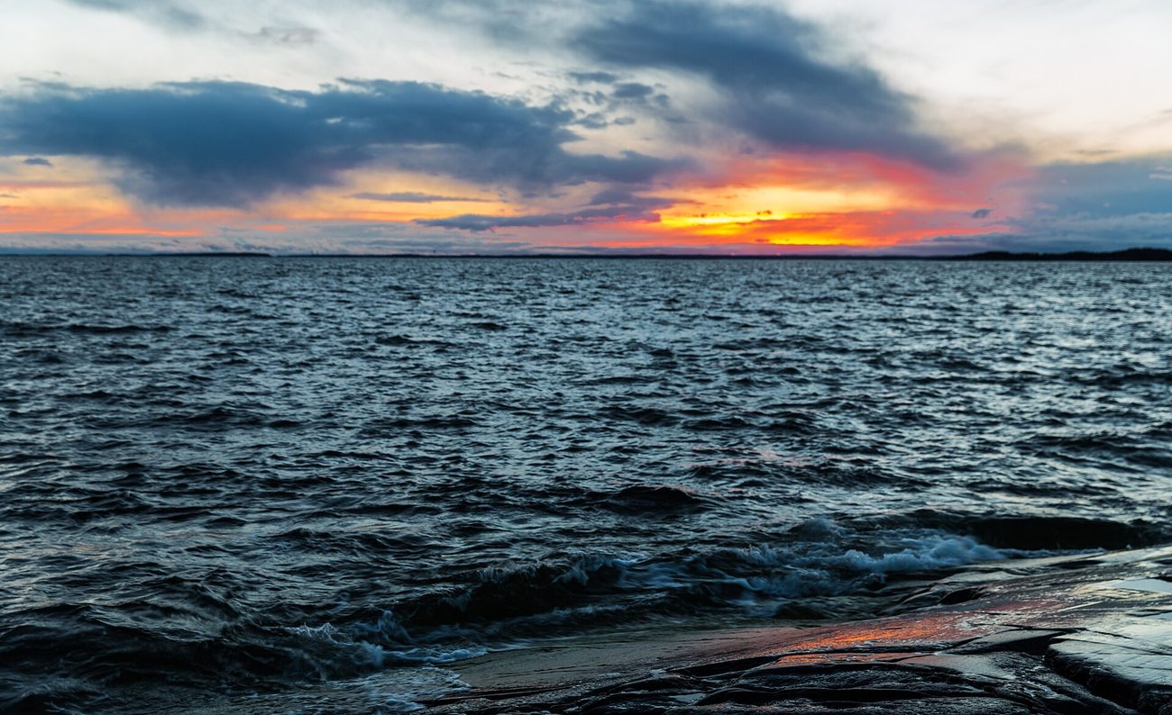 Sunset over the open Gulf of Finland from the Porkkala rocks