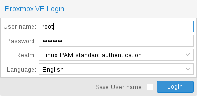 Proxmox login box