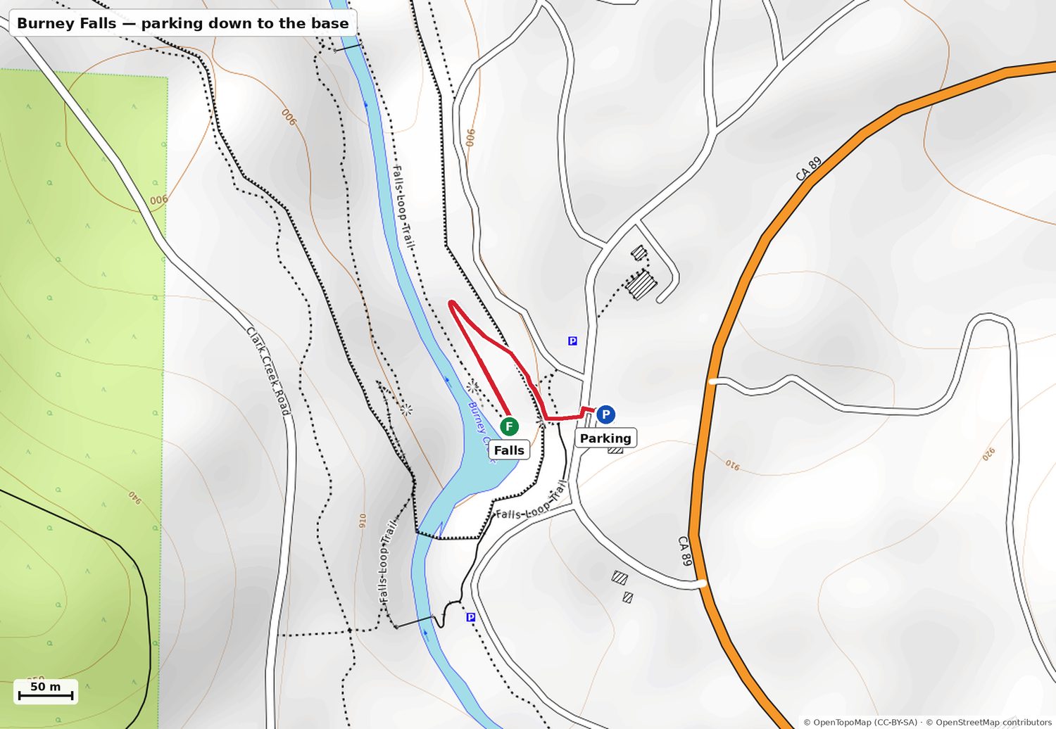Map of the walk from parking to Burney Falls