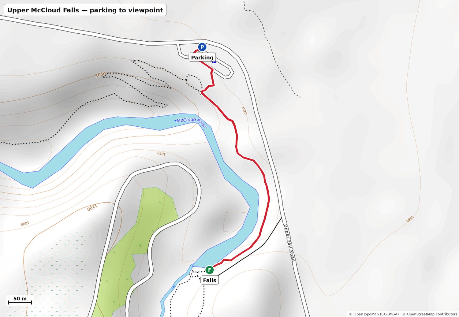 Map of the walk from parking to Upper McCloud Falls
